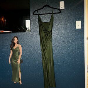 ZARA Satin Midi Dress – Olive Green